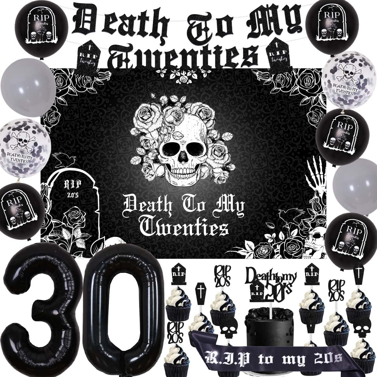 Black 30th Birthday Decorations for Him Her, Death to My Twenties ...