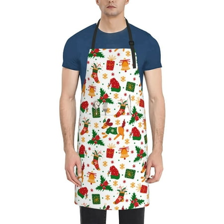 

Tebeau Christmas Hat Cute Puppy Print Waterproof Cooking Aprons Adjustable Bib Soft Chef Apron with 2 Pockets for Men Women