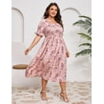thumbnail image 5 of Yesfashion Women's Summer Casual Dresses 2025 Spring Puff Sleeve Square Neck A-line Flowy Floral Smocked Midi Dress, 5 of 7