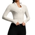 thumbnail image 2 of Women's Cropped Lightweight Stretchy Running Track Jackets Zip up Long Sleeve Athletic Yoga Tops with Thumb Holes Daily Travel Sun Protection Outfits, 2 of 5