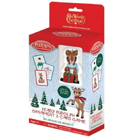 Old World Christmas Ready Rudolph Plastic Hanging Ornament with Card Game