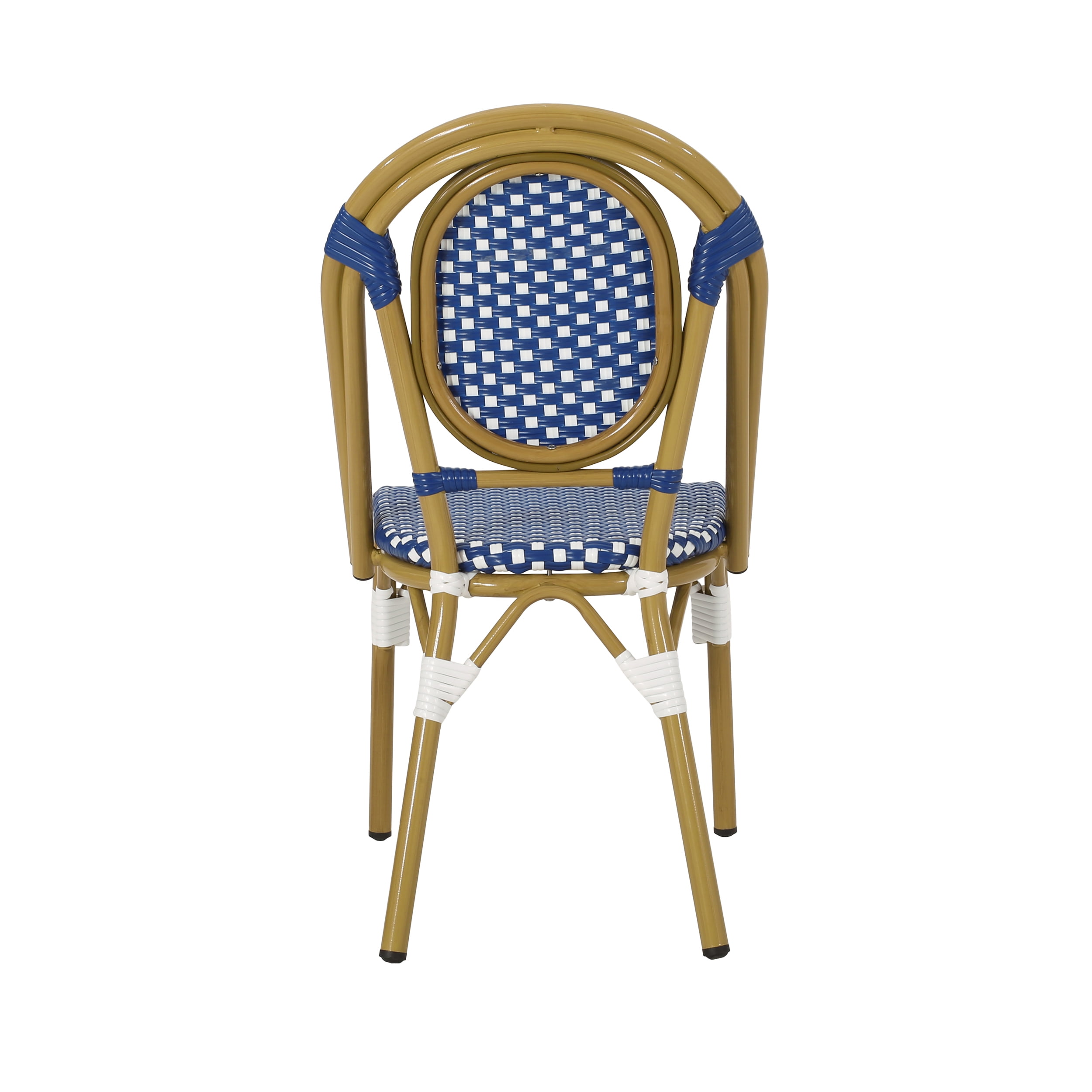 Drew Outdoor French Bistro Chairs, Set of 4, Blue, White, Bamboo Finish
