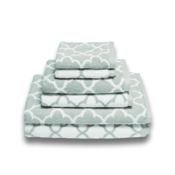 Irongate 6-Piece 100% Cotton Bath Towel Set in White/Spa Blue