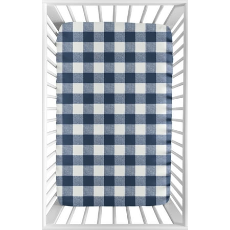 UPC: 0846480076902 | Buffalo Check Navy Blue and White Mini Crib Sheet