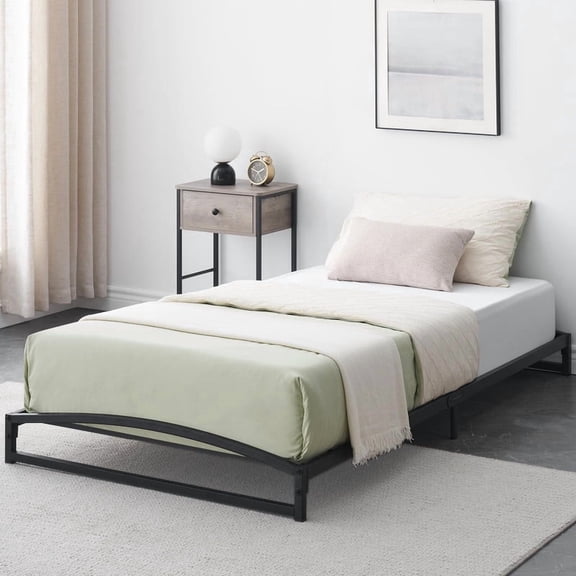Homhougo Low Bed Frame, 6 Inch Metal Platform Twin Bed Frame, Heavy Duty Low Profile Bed Frame No Box Spring Needed, Mattress Foundation with Steel Slats Support