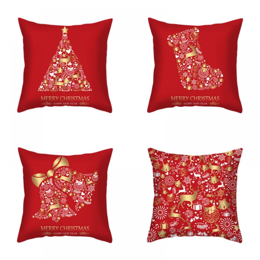4 Pack Christmas Pillow Covers 18x18 inch Santa Claus Christmas Tree