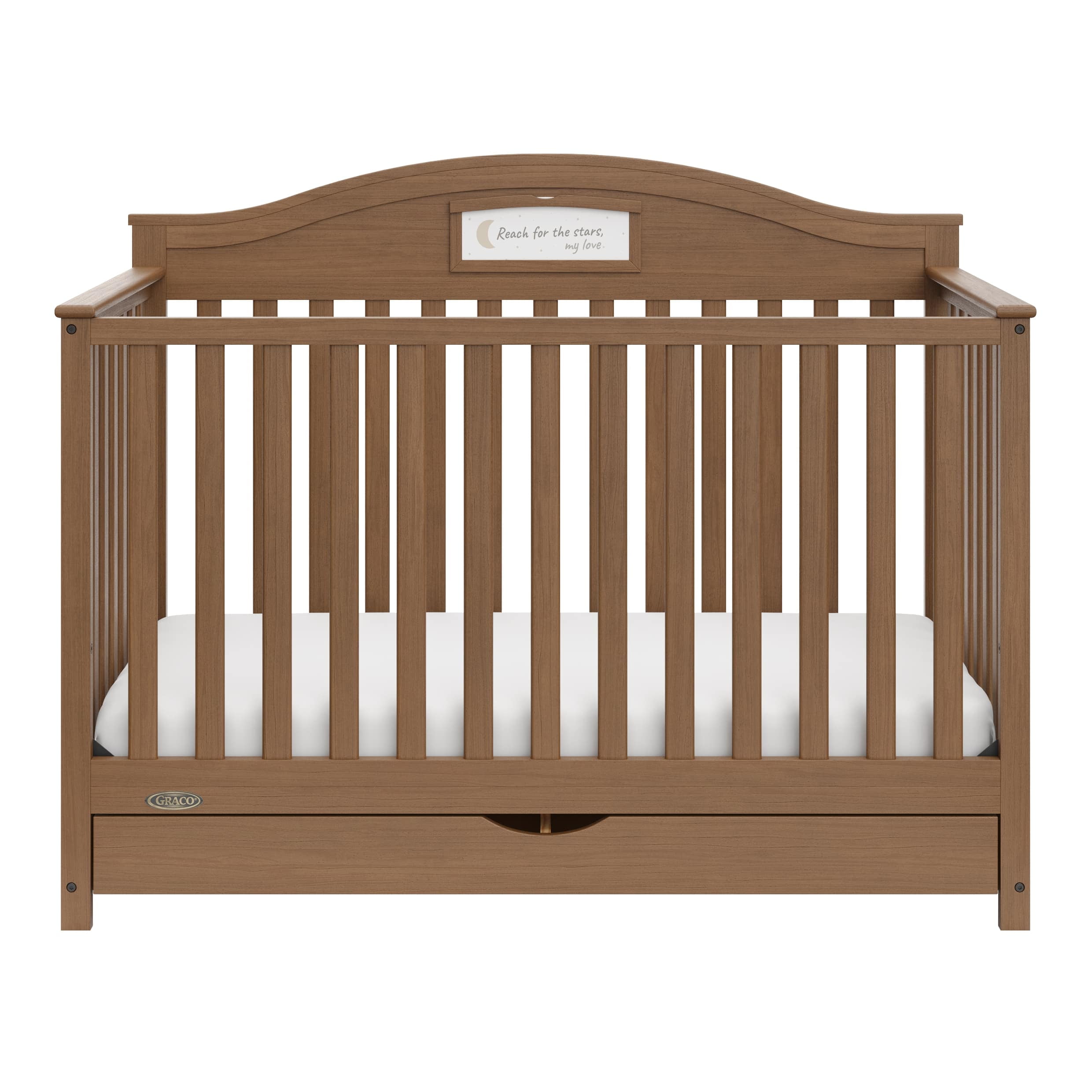 Graco Story 5-in-1 Convertible Baby Crib with Drawer and Reversible Headboard, Hazelnut