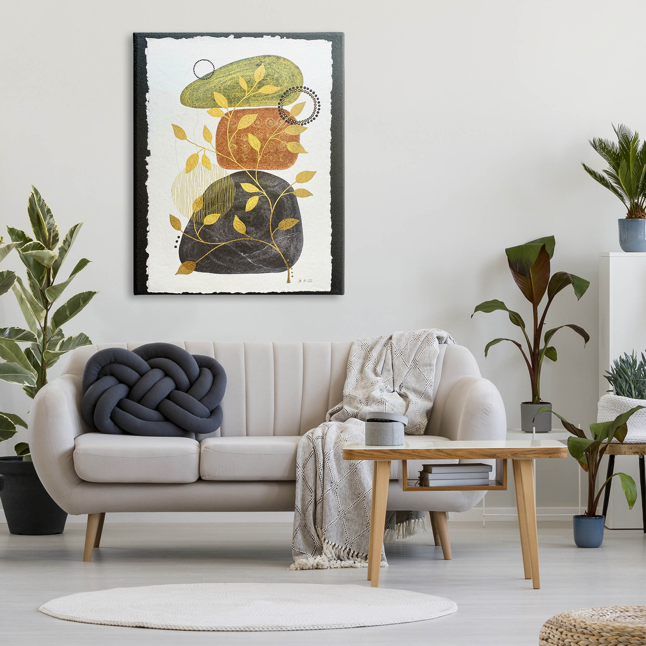 Layered Plant Leaf Pebbles Abstract Graphic Art Gallery Wrapped Canvas Print Wall Art