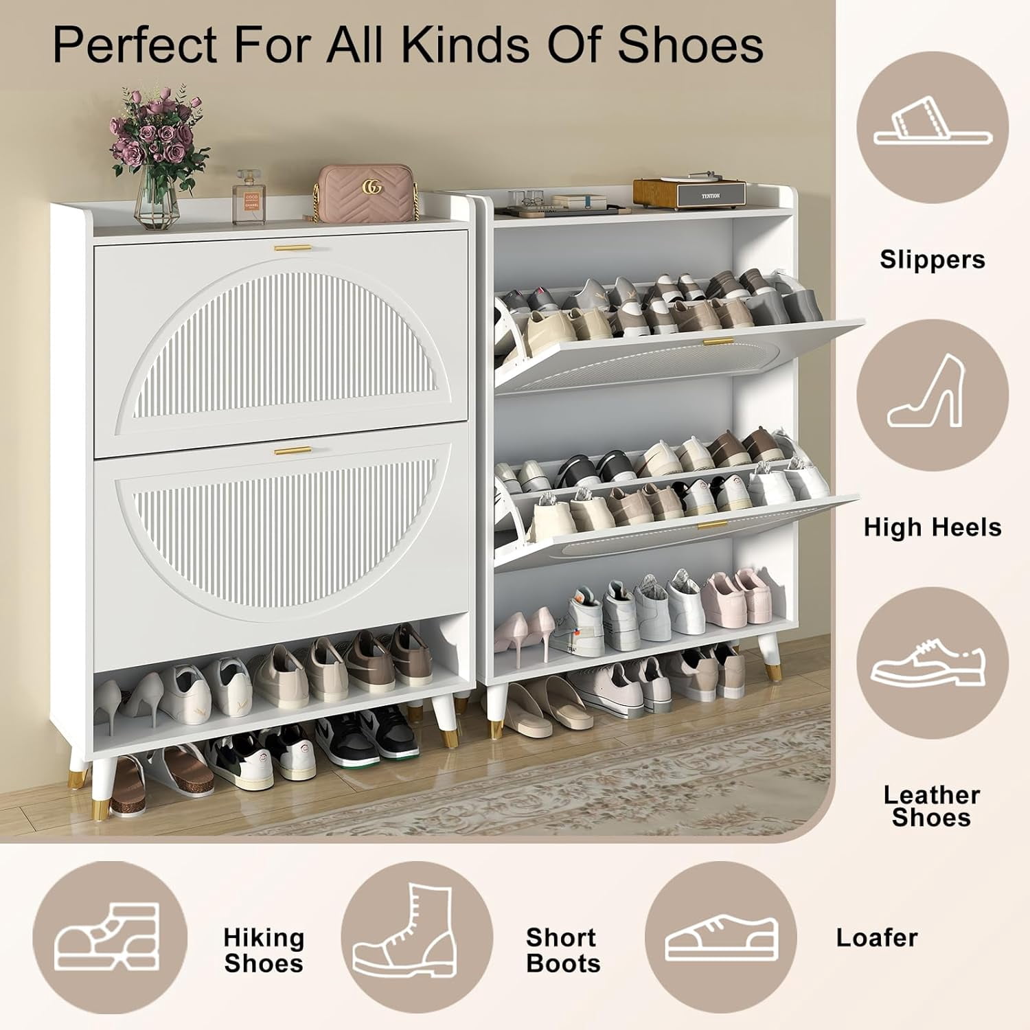 Vinform Shoe Storage Cabinet for Entryway Slim, 2 Flip Drawer Shoe Cabinet Shoe Organizer Cabinet with Doors, Ultra Thin Shoe Cabinet Wood for Hallway