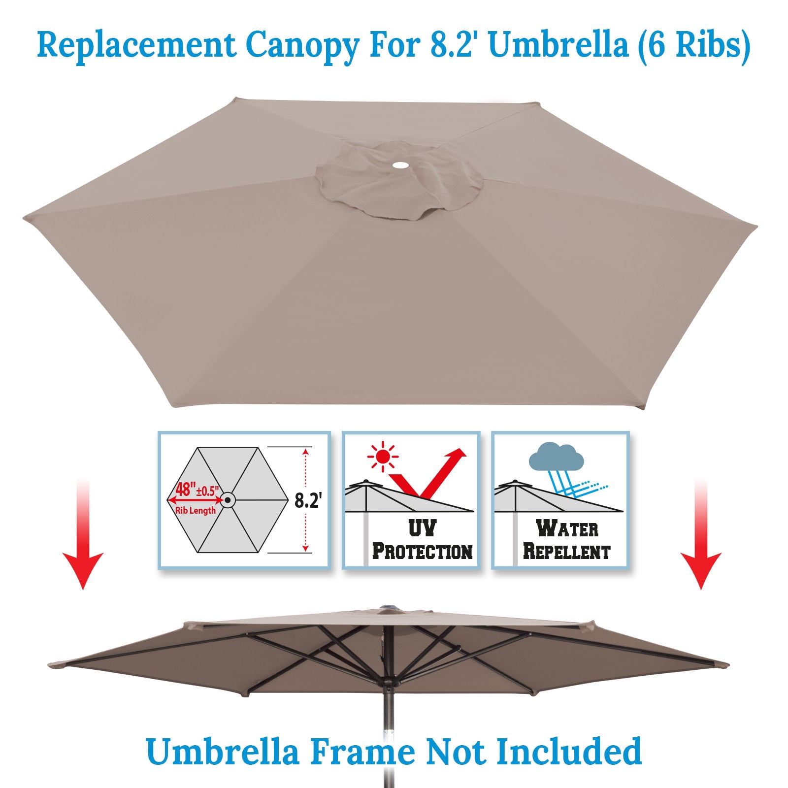 ALUVIERA 8.2ft 6 Ribs Umbrella Canopy Cover Only Patio Umbrella Replacement Top