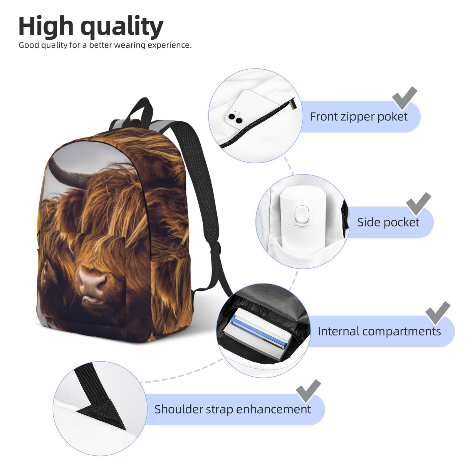 Ratiio Portrait Of Cow With Its Baby Cow Print Canvas Backpack for Women & Men Retro Aesthetic Rucksack Basic Backpack for High School/College Students Travel Laptop Bag