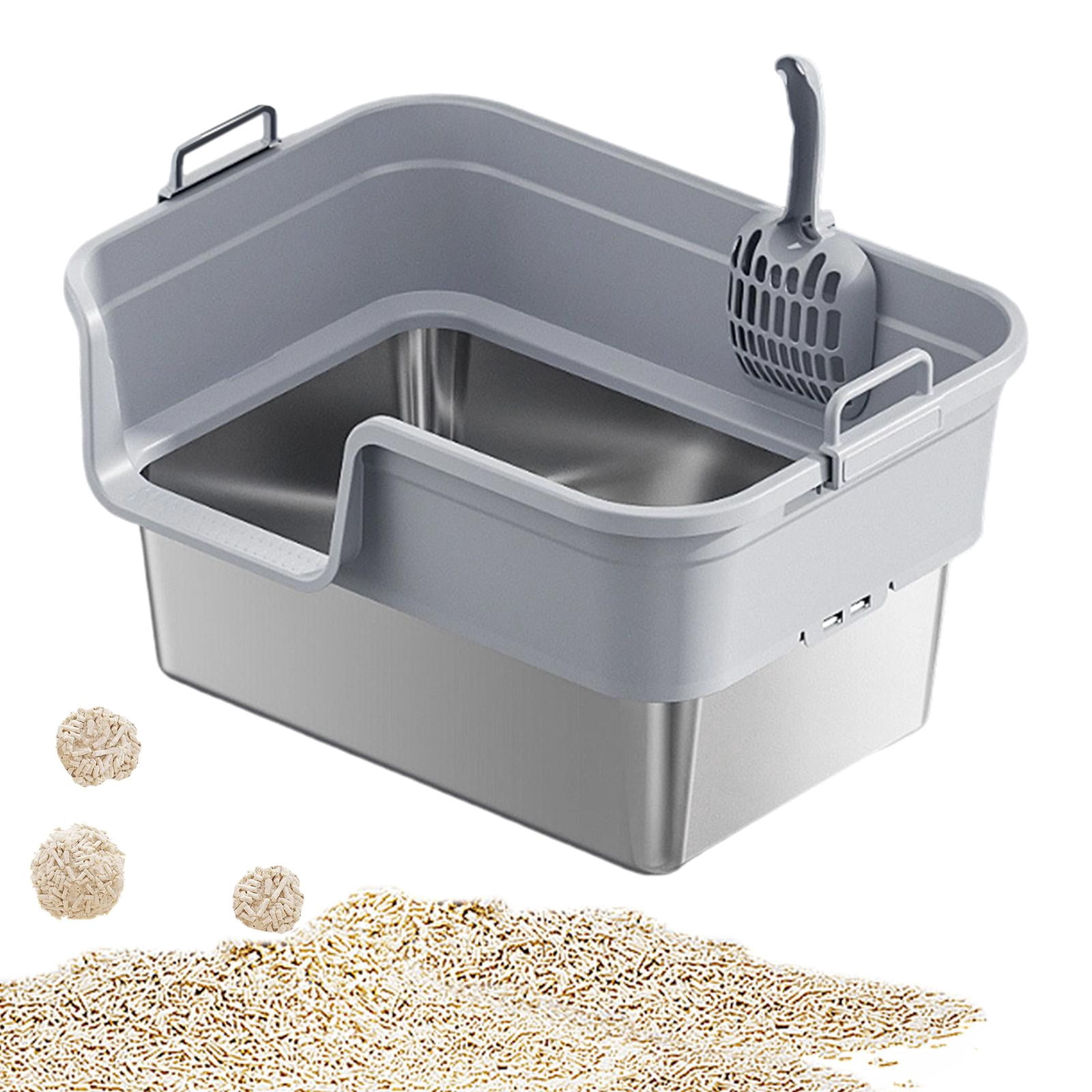 EHJRE Large Cat Litter Box Litter Pan Heightening, Semi Enclosed for Small Large Cats High Sided Sturdy, Anti Splashing, Cat Toilet Light Gray