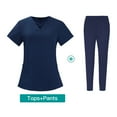thumbnail image 2 of Scrubs for Women Set, Modern V-Neck Scrub Top & Jogger Scrub Pants with Multi Pockets Professionals Soft Stretch Athletic Nursing Uniform Workwear navy X-Large, 2 of 5