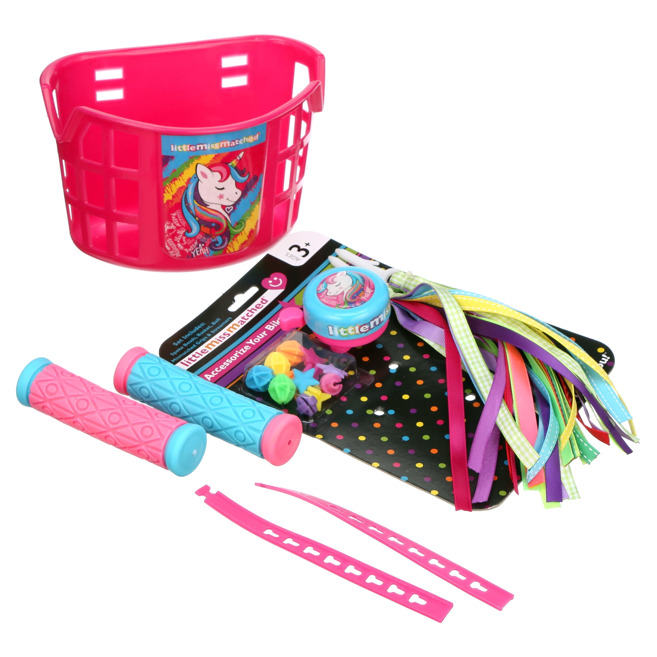 LittleMissMatched Bicycle Basket, Bike Accessories Value Pack