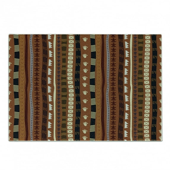 Tribal Cutting Board, Pattern of Vertical Stripes with Vintage Abstract Details and Cultural Ornaments, Decorative Tempered Glass Cutting and Serving Board, Small Size, Multicolor, by Ambesonne