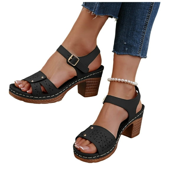 IUJSOY Womens Sandals Peep Toe Heels Adjustable Slingback Sandals Comfortable Summer Dress Shoes