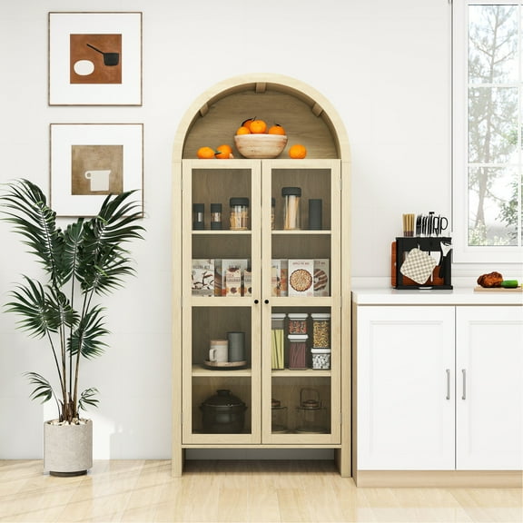 Modern Shelving, 70.49" Tall With Adjustable Shelves, Acrylic Door For An Elegant Home Arched Kitchen Pantry, Storage Cabinet Shelves And Kitchen, Dining Room, Living Room