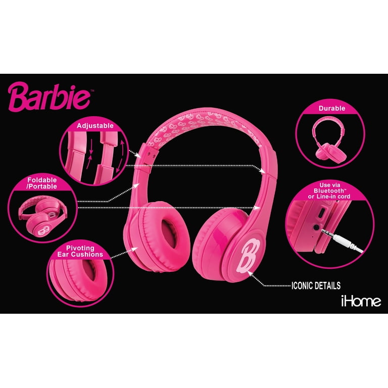 eKids, Barbie Bluetooth Headphones, Pink, Wireless with Microphone
