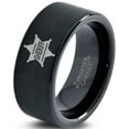 thumbnail image 1 of Tungsten Sheriff Deputy Authoriy Crest Badge Band Ring 9mm Men Women Comfort Fit Black Flat Cut Brushed Polished, 1 of 4