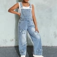 thumbnail image 2 of Girls Jean Overalls Jumpsuits Kids Casual Sleeveless Romper Girls Wide Leg Jeans Girls 1 Piece Rompers with Pockets Jeans Girls 8-9 Years, 2 of 5