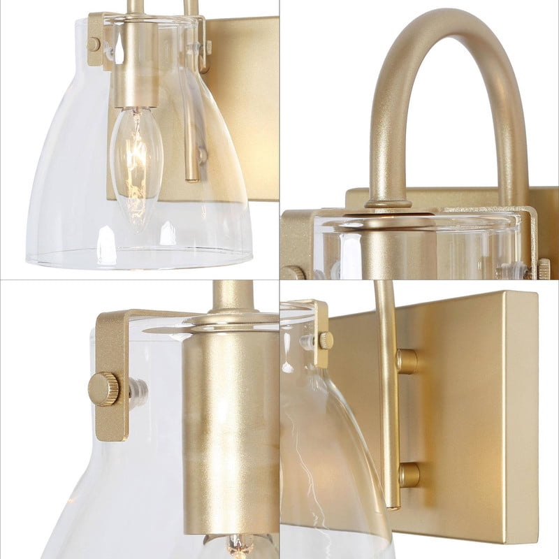 LNC 4-Light Gold Cylinder Clear Glass Shade Modern Bathroom Vanity Lighting Fixutre