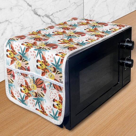 Giraffe Microwave Oven Cover, Abstract Animal Elements Colorful Print, Water Resistant Organizer with Pockets for Kitchen, 36" x 12", Multicolor, by Ambesonne