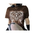 thumbnail image 5 of SAYOO Summer T-shirt for Women, Loose Short Sleeve Round Neck Heart Feather Printing Fashion Tops, 5 of 9