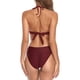 thumbnail image 3 of Traje de baño de una pieza con cintura expuesta, traje de baño con borlas y cuello halter en rojo vino vibrante para mujer L, 3 of 6