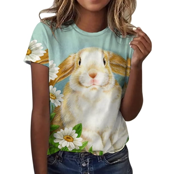 Blusa de manga corta con cuello redondo para mujer a la moda, camisetas sueltas con estampado Fridja bn6610