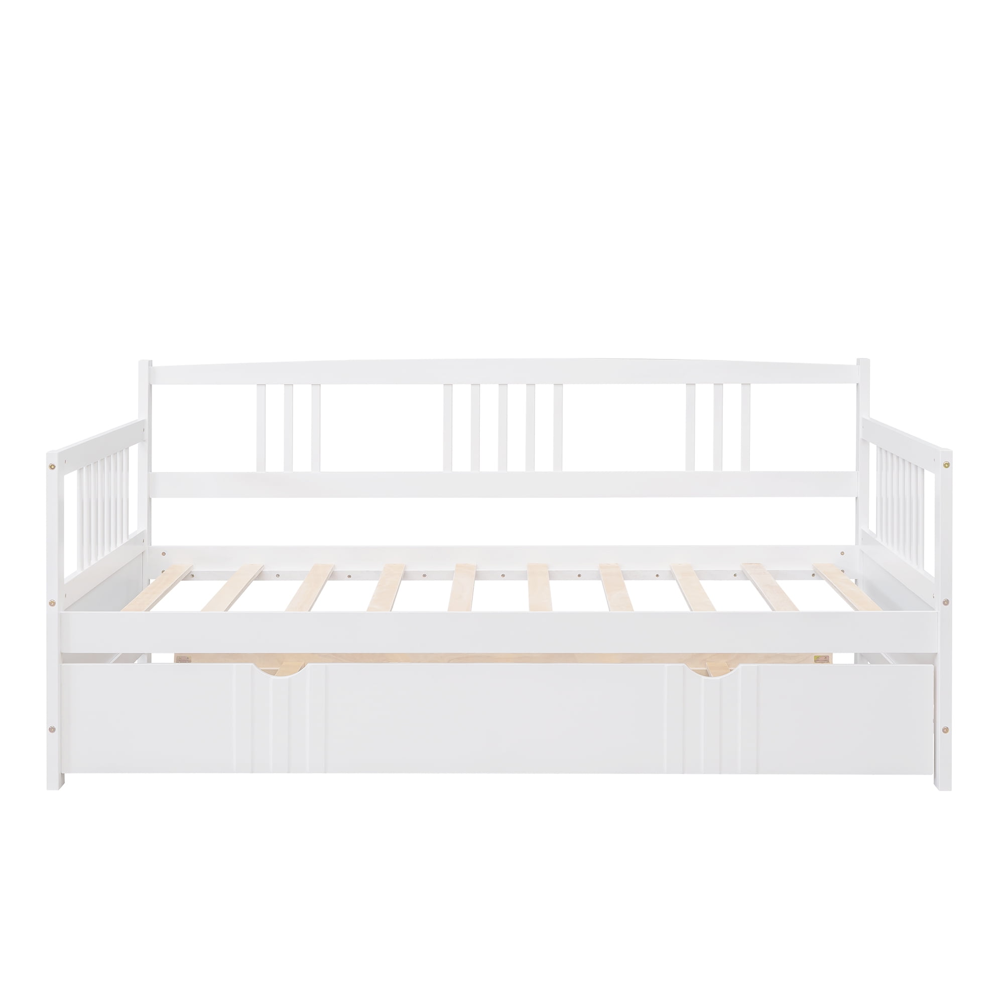 DEALTOPS Solid Wood Daybed with Trundle Twin Sofa Bed for Bedroom Living Room, White