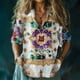 thumbnail image 2 of Vestidos Casuales Para Mujer, Blusas De Mujer De Moda Camisa informal de lino con estampado floral bohemio para mujer, cuello en V y mangas 3/4, 2 of 5