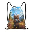 thumbnail image 1 of Lsque Snowy Mountain Photography Bear Print Drawstring Backpack Bag Sport Gym Sackpack Cinch Bags Drawstring Bags Draw String Sport Bag-Small, 1 of 6