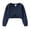 Dark Blue, variant on Girls Hollow Out Cropped Knit Cardigan Solid Color Round Neck Long Sleeve Cover Up Tops Casual Lightweight Sweater
