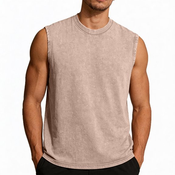 Inglocry Mens Workout Tank Tops Sleeveless T Shirts Men Muscle Shirt Gym Cotton Distressed Vintage Acid Wash Tee Shirts Running Loose Fit Tees Coffee M