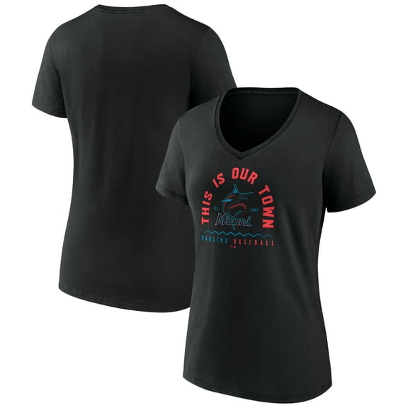 Women's  Black Miami Marlins Our Town V-Neck T-Shirt