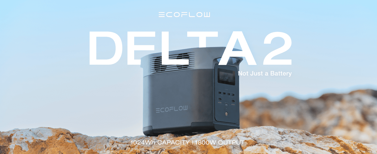 ECOFLOW Portable Power Station DELTA 2, 950Wh/1024Wh LiFePO4 (LFP) Battery, 1800W AC/100W USB-C Output, Solar Generator