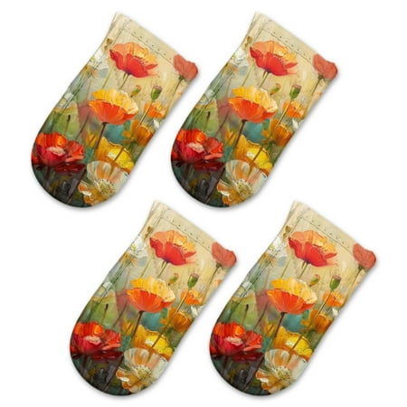 

BaHomeck Pot Handle Holder Covers 4Pcs Oil Painting Of Colorful Flowers In The Style Of Monet Non Slip Heat-Resisting Pan Handle Covers For Home Kitchen Baking Cooking BBQ Cookwares 6×3In