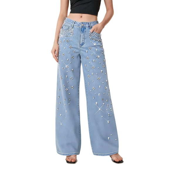 BUIGTTKLOP Jeans for Women High Waisted Straight Wide Leg Denim Pants Casual Baggy Trousers with Pockets