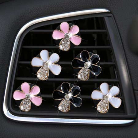 6 Pcs Bling Flower Air Vent Clips, Cute Daisy Car Air Fresheners Vents Clips Car Diffuser Vent Clips Rhinestone Glam Girls