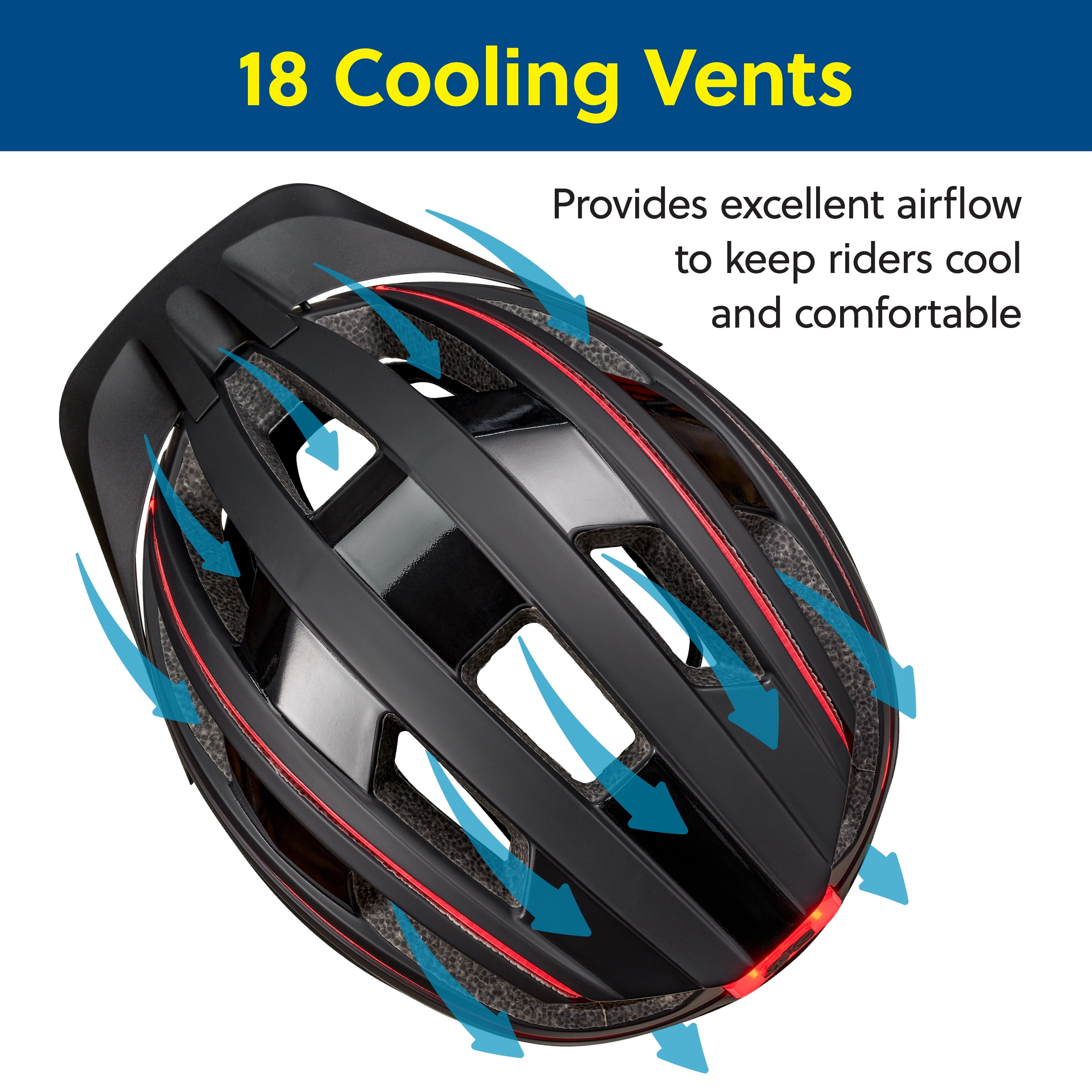 Concord Adult Bike Helmet with 360 LED Lights, Adjustable Fit, Black for Ages 14+
