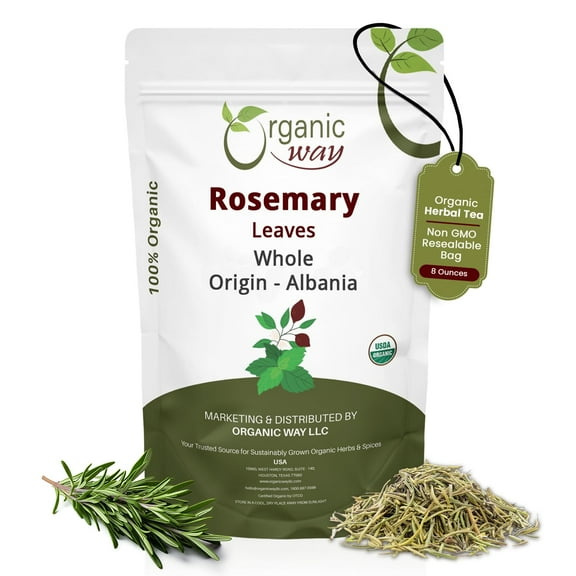 Organic Way Dried Rosemary Leaves Whole Herb - Herbal Tea & Culinary Use | European Wild-Harvest | Kosher & USDA Certified | Vegan, Non-GMO & Gluten Free | 100% Raw from Albania