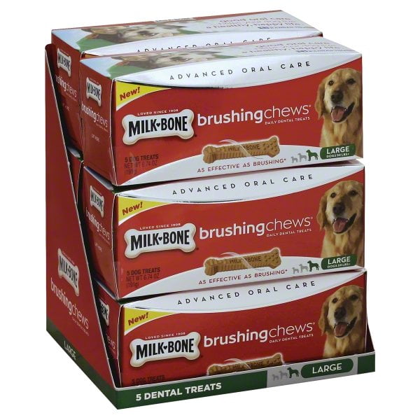 MilkBone Brushing Chews Daily Dental Dog Treats, Large, 6.74 Oz. (5