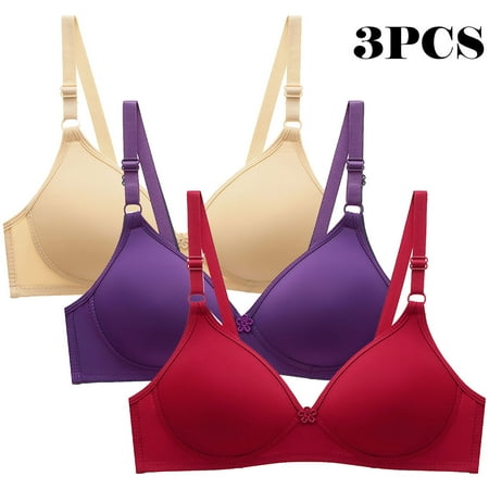 Itsame 3PC Bras for Women s Full Support Everyday Sports Bra Set Two Row Buckle Wireless Comfort Bralette Set Multicolor Size XL