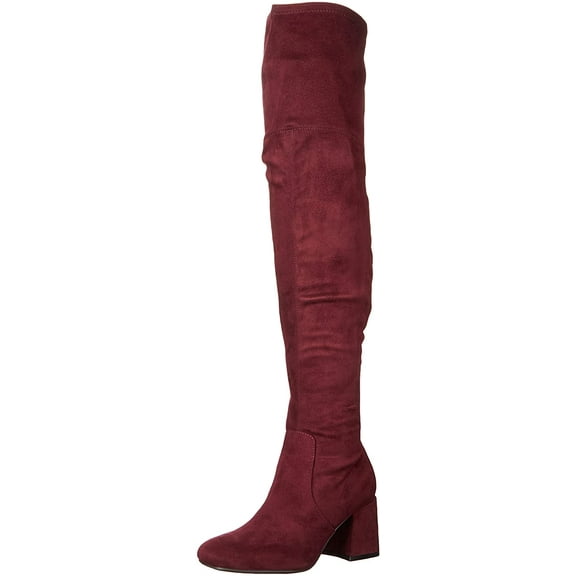 NINE WEST Womens Blocky2 Over-The-Knee Boot 9.5 Burgundy Suede