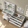 thumbnail image 2 of Yanosaku 8 Drawers Makeup Vanity with Mirror and Lights, Vanity Desk with Power Outlet, 3 Color Modes, Brightness Adjustable, Glass Top & 4 Shelves Vanity Set for Bedroom, 2 of 5