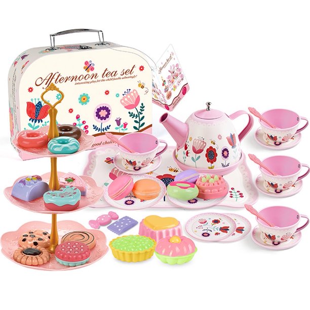 Juego de té para bebés y niños pequeños de CSCHome Juego de té para niñas y niños pequeños Juguetes con comida de juguete Galletas de postre Accesorios de cocina para juegos de simulación para niños
