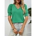 thumbnail image 3 of Women's Puff Short Sleeve Sweater Tops Spring Summer Trendy V Neck Casual T Shirts Blouses, 3 of 6