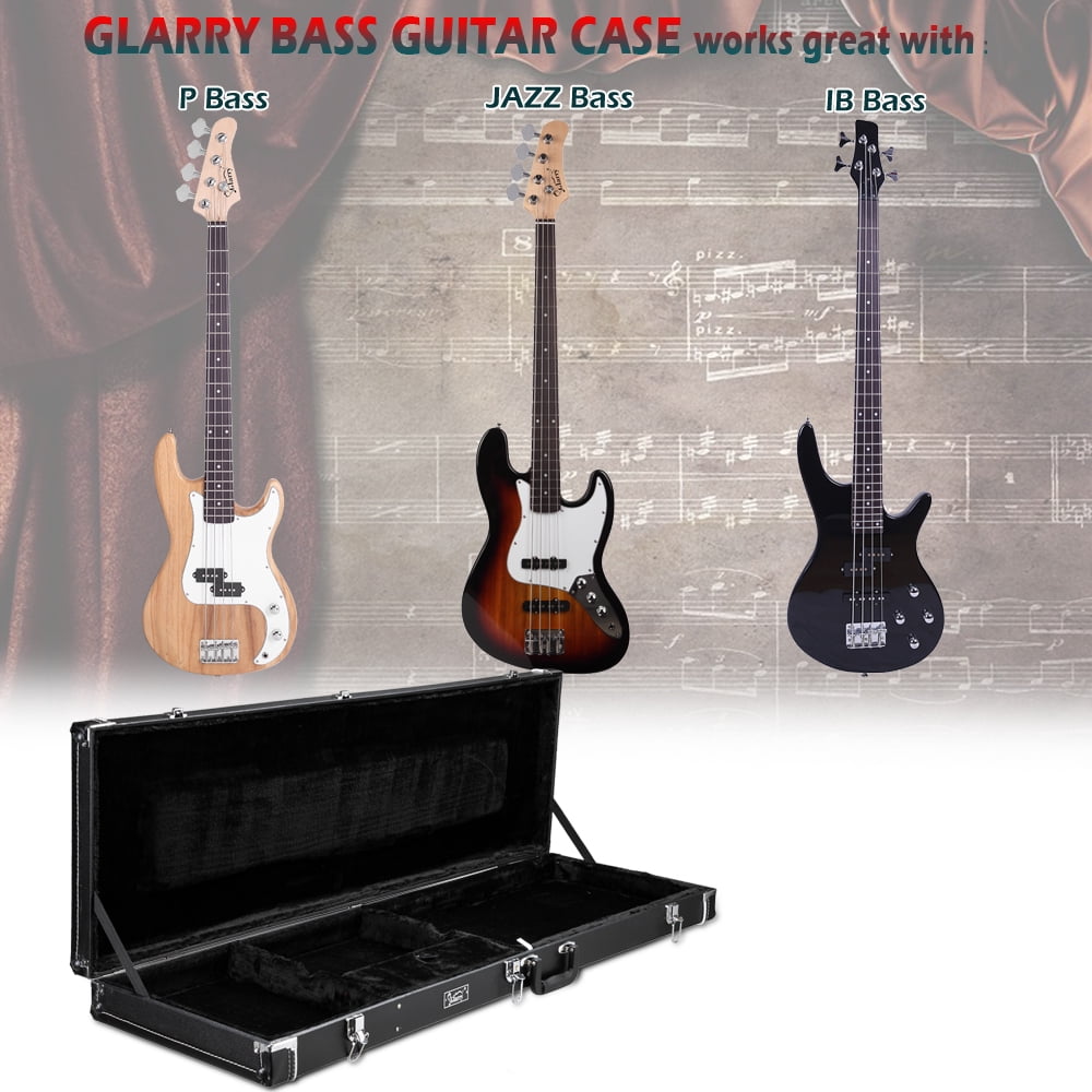 Electric Bass Guitar Hard Case Square Surface Standard Bass Lockable Chrome Latches Plush Lined Interior Large Accessory Storage Comfortable Handle for Touring Musicians Gigs Studio