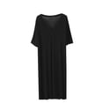 thumbnail image 2 of Aobny Womens Nightgowns Moomoo Short Sleeve Modal Sleep Dresses Solid V-Neck Knee Length Black Womens Sleep Shirts,L, 2 of 5