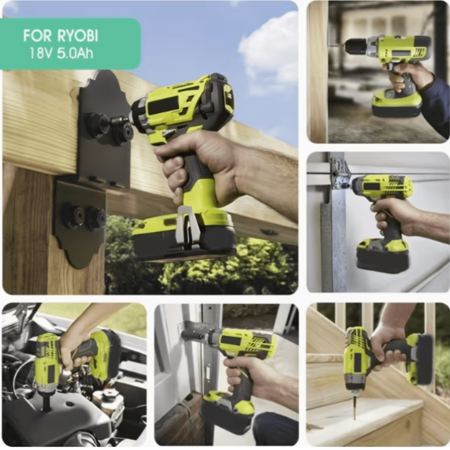 2-Pack 18V 5.0Ah Lithium lon Rapid Rechargeable Replacement Ryobi Battery, Compatible with 18V One+ Power Tools P100 P102 P103 P104 P105 P107 P108 P109